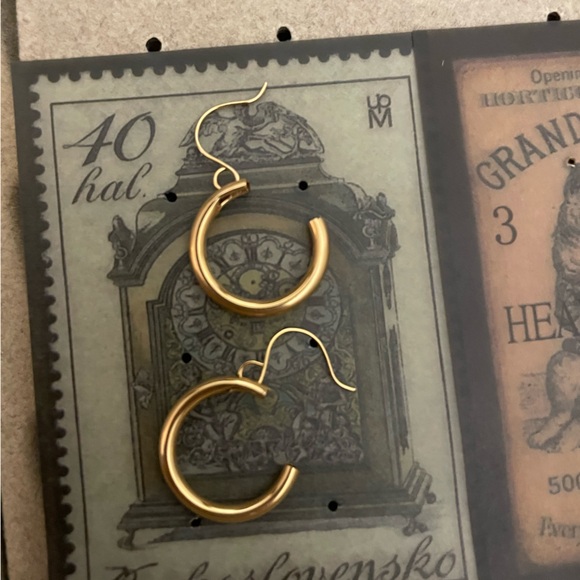 NEW OS 1960s 14kt solid yellow gold wires pierced hoop earrings VTG Mid Century - Picture 5 of 7